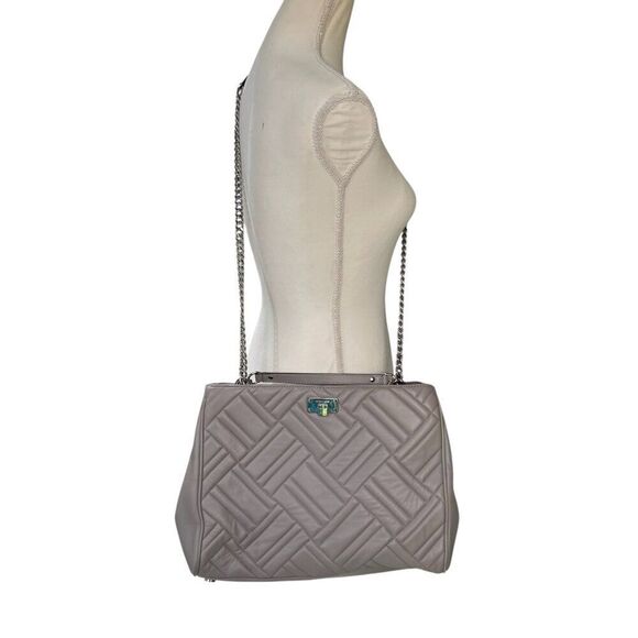 Michael Kors Quilted Leather Peyton Shoulder Bag Tote With Chain Strap Gray - Picture 1 of 14